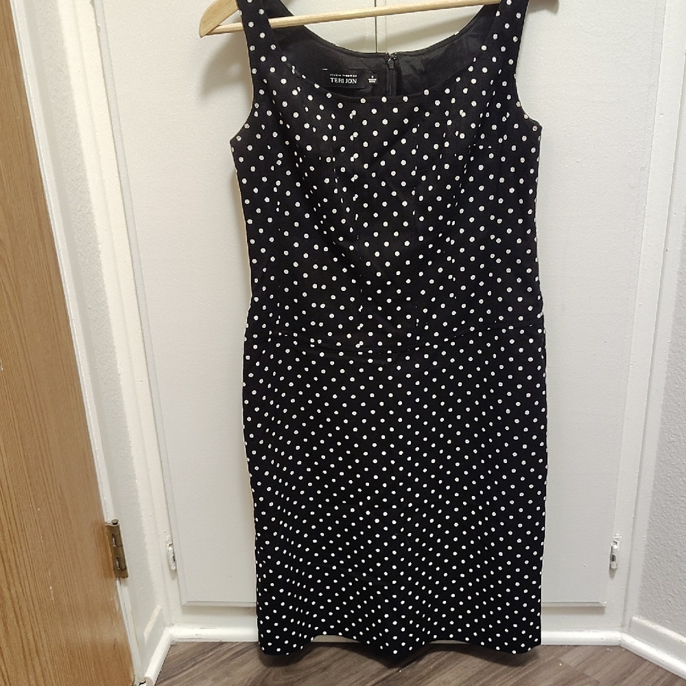 Rickie Freeman for Teri Jon Black and White Polka Dot Midi Dress
